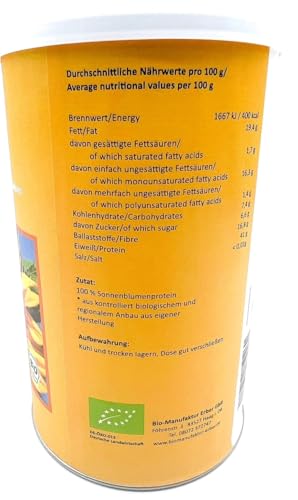 Bio-Sonnenblumen Proteinpulver 500 g Dose - 100% reines Sonnenblumenprotein aus Deutschland/Oberbayern- ohne Zusatzstoffe, vegane Proteinquelle