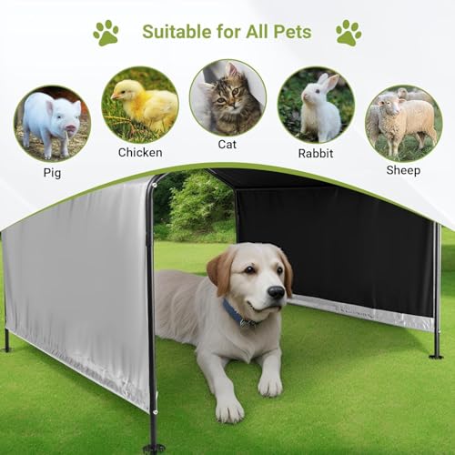 Toriexon Dog Shade for Outside, 4\'x4\'x3\' Large Outdoor Dog Tent, Waterproof All-Season Pet Canopy Shelter with Ground Nails for Dogs, Cats, Small Animals and Livestock