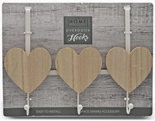 FabFinds Overdoor Hook Heart Shaped Wooden Effect Hanger Hook for Coat Towel Bath Robe, White, 34cmX25.5cm