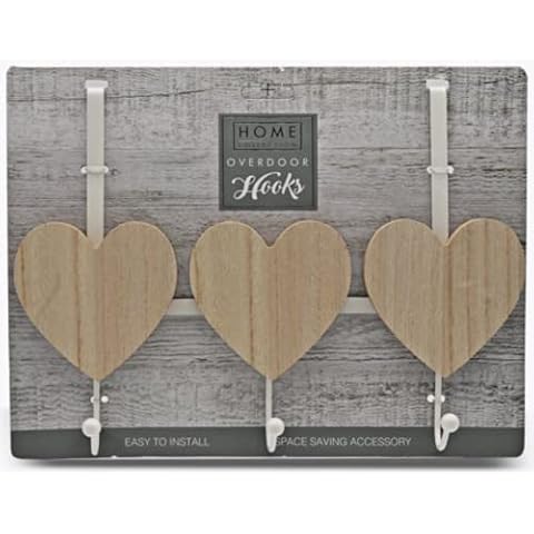 FabFinds Overdoor Hook Heart Shaped Wooden Effect Hanger Hook for Coat Towel Bath Robe, White, 34cmX25.5cm Cover