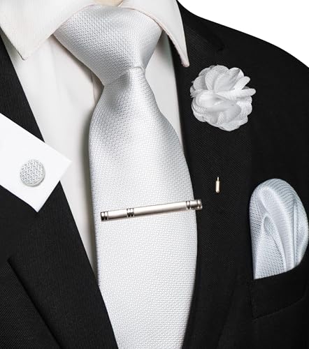 Image of JEMYGINS Mens Tie and Lapel Pin Necktie Pocket Square Cufflinks and Tie Clip Sets for Business Casual 5PCS