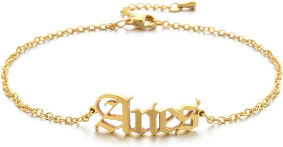 Zodiac Sign Anklet for Women, 12 Constellation Ankle Bracelets Gold Silver Horoscope Anklet Adjustable Foot Chain Dainty Brithday Gifts - aries