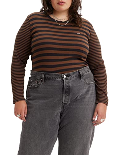 Levi's Plus Size Long-Sleeve Baby Tee, Camiseta, Mujer, Sunday Stripe Fondue Fudge, XXL