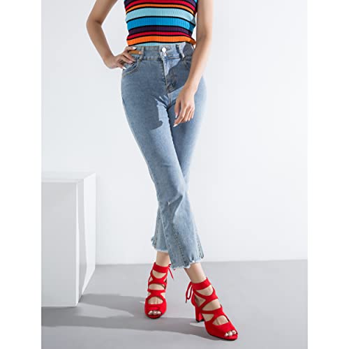 Image of fereshte Women's Lace-Up Gladiator Sandals, Block Heel Open Toe Strappy Shoes
