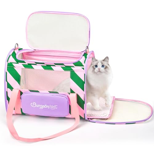 BurgeonNest Soft Sided Cat Carrier, Medium (Pink-Green)