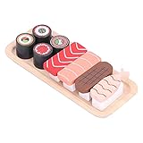 RIZGHWOY Juego de Juguetes de Sushi de Madera para Niños, Comida de Simulación Colorida para Cocina, Juego de Simulación para Niños, Bandeja de Madera Maciza 3+