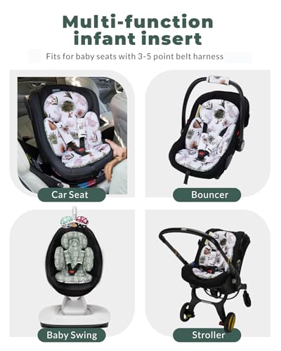 Image of TinlyFinly Newborn Carseat Insert, Baby Head and Body Support, Reversible Infant Insert Compatible with Infant Car Seat, Stroller, Mamaroo Swing, Rocker, Bouncer. Baby Car Seat Cushion - Rabbit