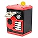 ATM Piggy Bank for Boys Girls, Vcertcpl Mini ATM Coin Bank Money Saving Box with Password, Kids Safe Money Jar for Adults with Auto Grab Bill Slot, Great Gift Toy Bank for Kids (Red+Black)