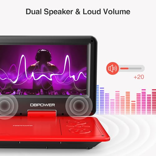 DBPOWER 11.5" Portable DVD Player, 5-Hour Built-in Rechargeable Battery, 9" Swivel Screen, Support CD/DVD/SD Card/USB, Remote Control, 1.8 Meter Car Charger, Power Adaptor and Car Headrest (Red) - Image 5