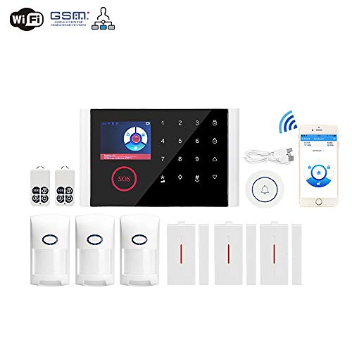 Sistema de Alarma inalámbrica WiFi Kit Alarma doméstica táctil Pantalla 433 MHz Wireless Auto-dial 2G SMS Alarma Sirena Detector de Movimiento Mando del teléfono Seguridad doméstica