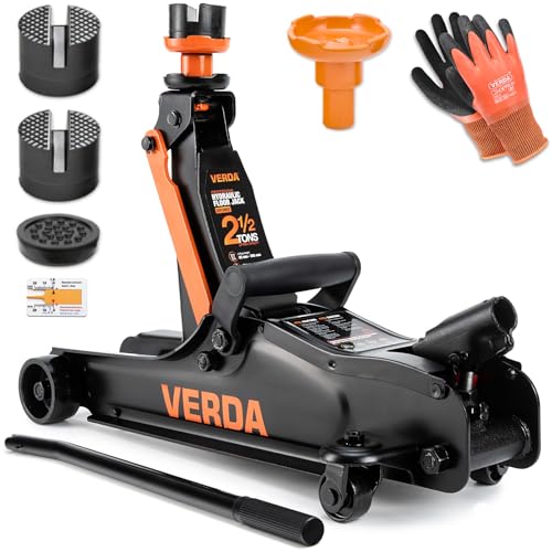 Hydraulischer Wagenheber 2,5T, 85-365 mm + 3X Gummi + Inklusive Arbeitshandschuhe, Autoheber hydraulischer Rangierwagenheber Heber PKW, Profi, Ständer, Flache, Wohnmobil, Geländewagen