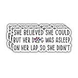 (3pcs) She Believed She Could But Her Dog was Asleep On Her Lap So She Didn't Sticker for Car Laptop Phone Water Bottles Kindle Tumbler Cute Funny Paw Dog Mom Vinyl Decal for Dog Lovers - 3x1.3
