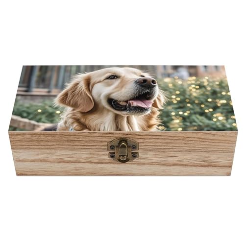 Caja de madera con forma de perro Golden Retriever, joyero de madera personalizado, cajas de almacenamiento decorativas grandes con tapa abatible, organizador de joyas de estilo rústico para escrito