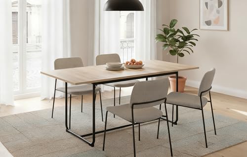 B&D home Esstisch Pius, ausziehbar 120-160 x 80 cm, 4-6 Personen Küchentisch Holztisch mit U Metallgestell für Esszimmer, Küche, modern Design, Sandeiche Optik, 11219-120-US-EISA