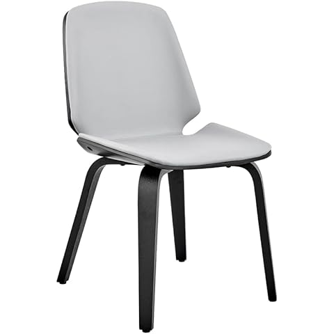 Armen Living Brinley Grey Faux Leather Wood Dining Room Accent Chair, Gray/Black Cover