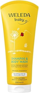 Baby Shampoo & Body Wash w. Calendula, Sensitive Kids Shampoo & Baby Bath Wash, Baby Face Wash & baby Shower Cream in One, by Weleda Baby Skincare - 200ml
