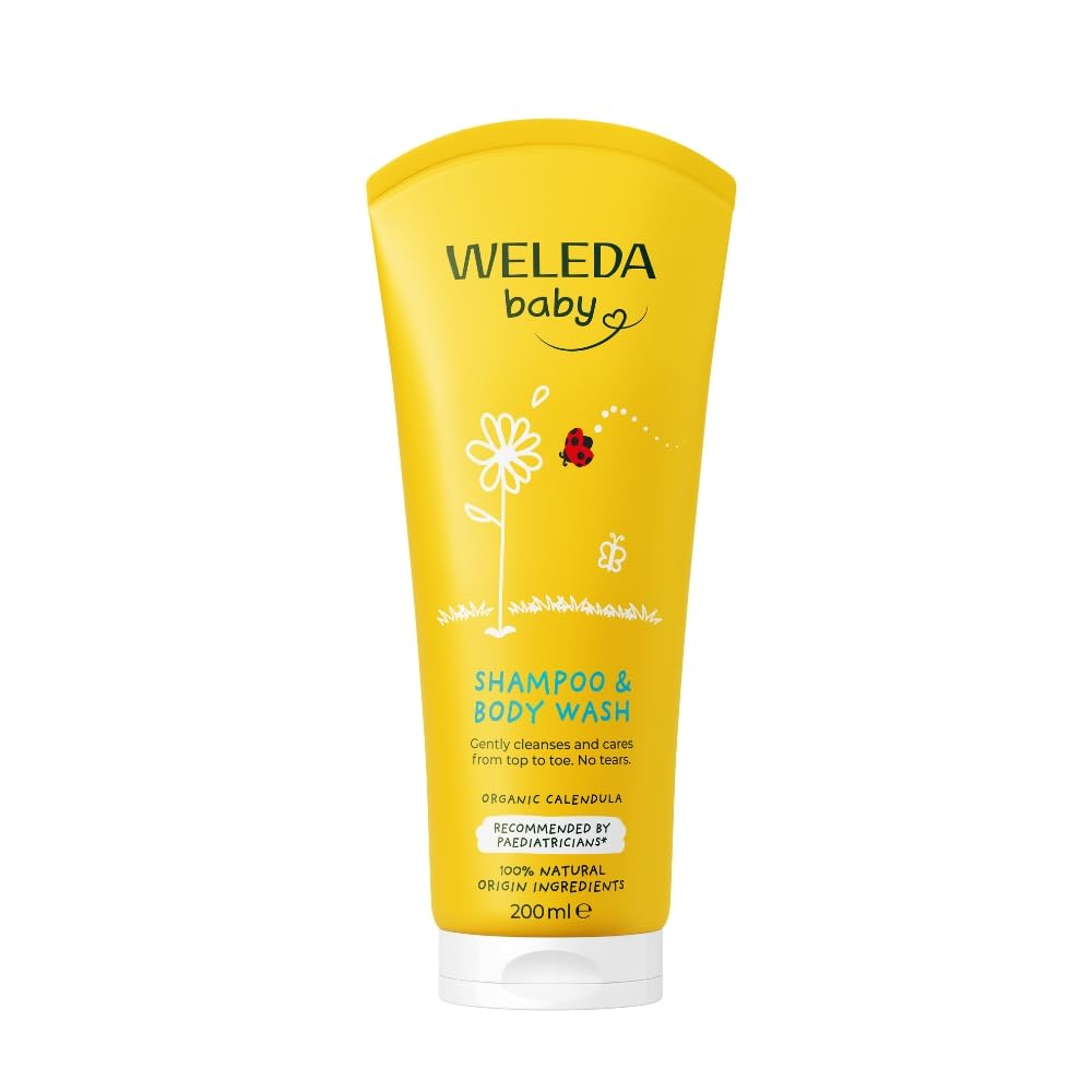 Weleda Baby Shampoo & Body Wash w. Calendula, Sensitive Kids Shampoo & Baby Bath Wash, Baby Face Wash & baby Shower Cream in One, by Weleda Baby Skincare - 200ml