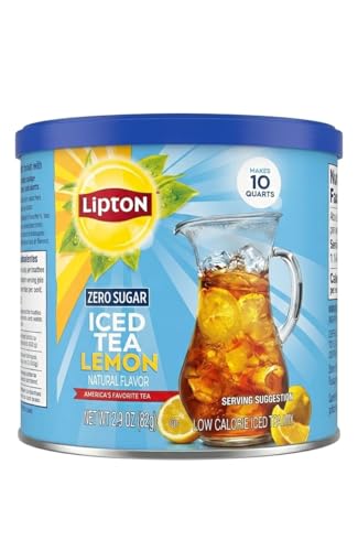 Lipton Zero Sugar Iced Tea Lemon, Natural Flavor, Low Calorie Instant Tea Powder Mix, 82g, Makes 10 Quarts