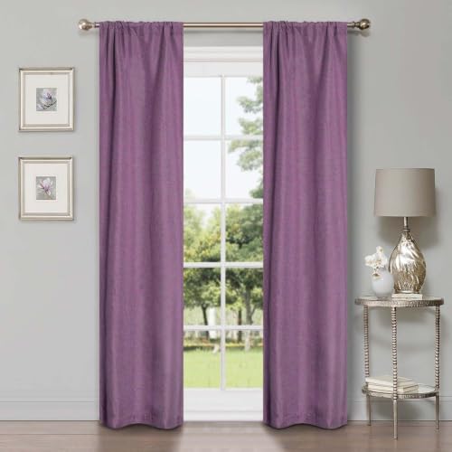 SUPERIOR Blackout Curtains, Room Darkening, Bedroom, Drapes, Kitchen, Living Room Window Accents, Sun Blocking, Thermal, 2 Pack, Linen Pattern Blackout Curtains, Set of 2, 26" x 84", Wisteria