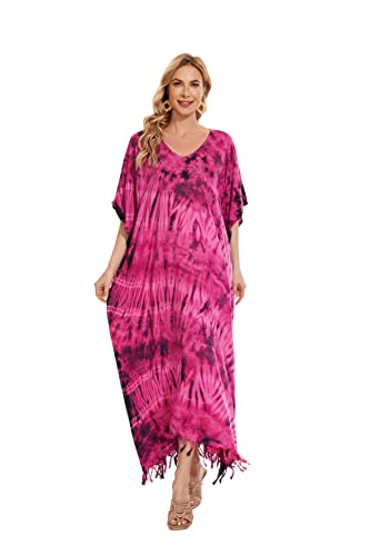 Image of Beautybatik Women Hippie Tie Dye Caftan Kaftan Loungewear Maxi Plus Size Long Dress XL to 4X
