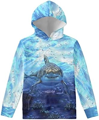 ZFRXIGN Shark Hoodies for Girls Boys 6-7 Years Old Sweatshirts Teen Kids Clothes Cool Hooded Pullover Athletic Outfits Casual Sweater Tops Jumpers Blue Ocean Theme