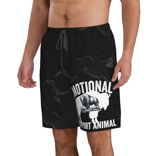 Emotional-Support Animal Funny Buffalo Bison Printing Men's Beach Shorts Swim Trunks3