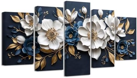 LZIMU Large Canvas Wall Art for Living Room 5 Pieces White Floral...