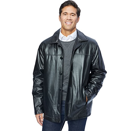 Excelled Men's Big And Tall Four-Button Lambskin Leather Car Coat, Black, Xlt #TOP4