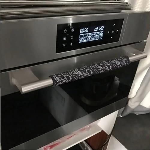 Image of Neoprene Refrigerator Door Handle Covers Set of 6 Waterproof Electrical Kitchen Appliances Anti-Slip Microwave Dishwasher Door Cloth Protector, Coffee Beverage Baguette Cake Black