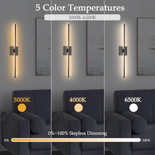 Image of LED Wall Sconces with Remote Control, Dimmable Wall Sconces Set of Two, 5 Colors 3000K-6500K & Dimmable, Hardwire Wall Light with Timer & Night Light, LED Black Wall Lamps for Living Room, Bedroom