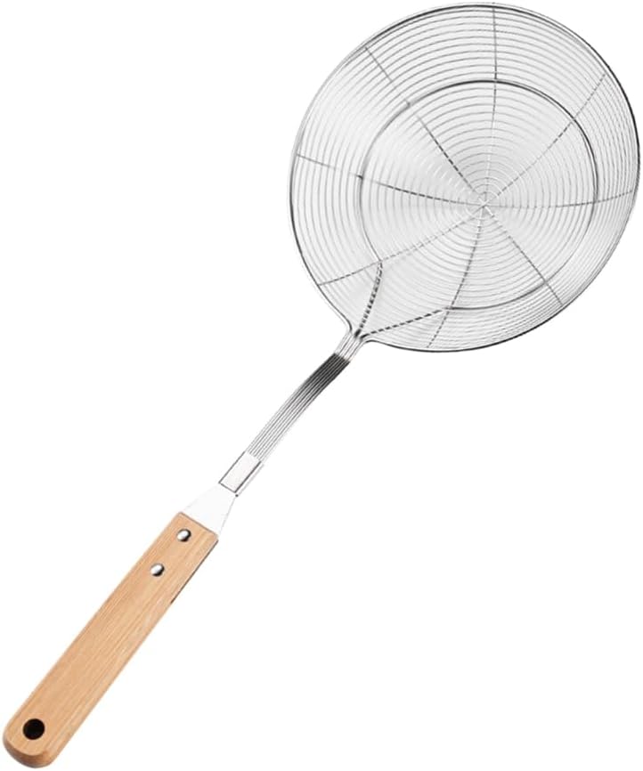 Stainless Steel Slotted Spoon Skimmer Ladle with Wood Handle for Cooking Use