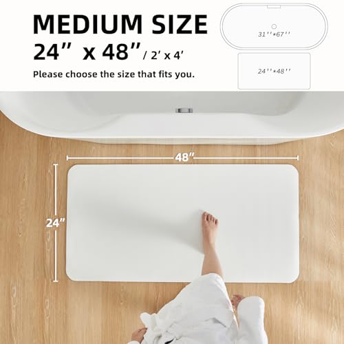 White Bath Mat, Bathroom Rugs Non Slip Washable Thin Absorbent Quick Dry Bath Mat Fits Under Door Bathroom Floor Mat Perfect for Bath, Shower, or Sink 24"x48" White