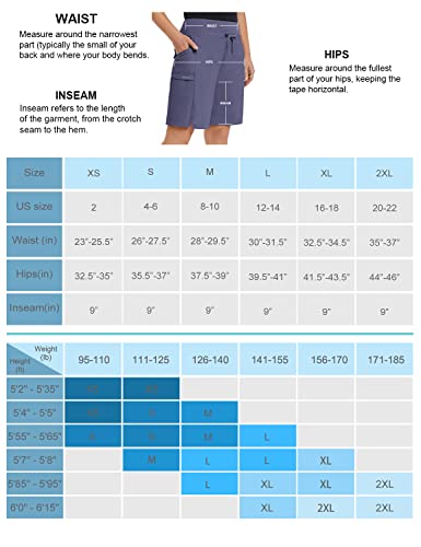 Baleaf Womens Hiking, Running Bermuda Shorts 9" Quick Dry Long Cargo For Curvy Lightweight Knee Length Shorts W Pockets, Large, Blue #TOP6