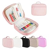 Crochet Hook Case, Lightweight Crochet Hook Organizer with Clear Zipper Pockets, Crochet Hook Holder for Knitting Needle Storage, Gift for Women and Crochet Enthusiasts (Pink)
