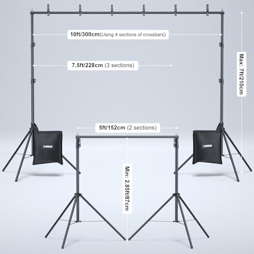 LINCO Lincostore Backdrop Stand for Parties Kit 10x7 ft Adjustable Back Drop Photography Studio Photo Background Support System with Clamps, Sand Bag, Carrying Bag 4172 4174 (10x7 ft) by LINCO - Image 2