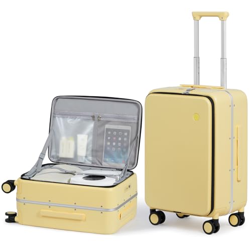 Image of mixi 20 Inch Carry On Luggage 22x14x9 Airline Approved PC Hard Shell Suitcase Top Opening Aluminum Frame Travel Suitcases with Wheels, Lark Yellow