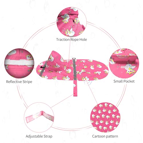 NACOCO Large Dog Raincoat Adjustable - Pet Water Proof Clothes Lightweight Rain Jacket Poncho Hoodies with Strip Reflective Pink (XXXL, Pink Unic) — view 3