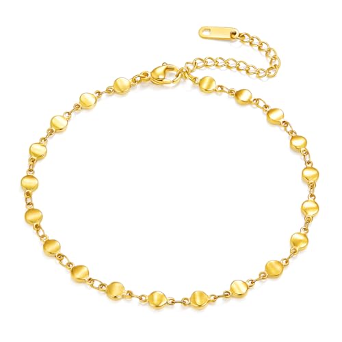 Image of Stainless Steel Ankle Bracelet for Women, 8.2 inch+2 inch Adjustable | Waterproof, Anklets Set, 14K Gold Plated, Jewelry Gift