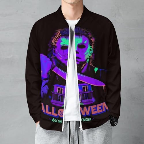 ZHANGXM Mens All-Print Jacket Halloween Michael Myers 3D Printing Hoodie with Pocket Sweatshirts for Adult Casual Sweatshirts2