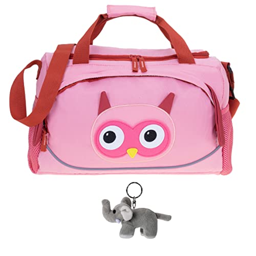 Sporttasche Kinder Jungen Mädchen klein Turntasche Tasche Reisetasche 38 cm 14 Liter Kindersporttasche Tiere Elephant Kids +e (Eule Rosa 352)