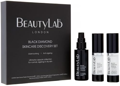 BeautyLab Black Diamond Skincare Discovery Gift Set | Contains Peptide Cleanser 50ml, Energizing Serum 15ml & Moisture Complex 15ml | Brightening & Hydrating Routine for All Skin Types