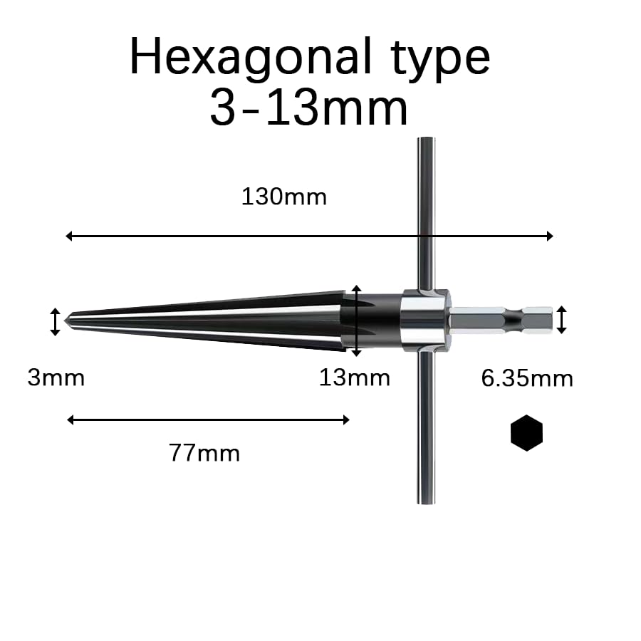 T Handle Tapered Reamer Tool, 6-Flute Chamfering Reamer, Electric and Manual Woodworking Hole Openers, Conical Hole Expander Reamer Cutting Tool，Dimensions: 3-13mm, 5-16mm, 5-22mm