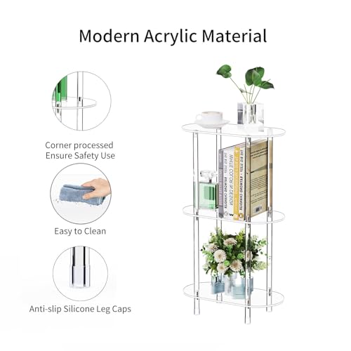 Bkemiy Clear Acrylic Narrow Side Table for Small Spaces, 15.75" L x 7.87" W x 26.7" H, 3 Tier Oval Slim End Table Nightstand, Small Minimalist Skinny Bedside Table for Bedroom, Bathroom, Living Room by Bkemiy - Image 4