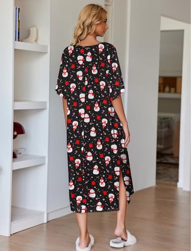 Image of Ekouaer Women's Nightgown Short Sleeve Sleepshirt Long Loungewear Casual Maxi Lounge Dress House Dresses with Pockets