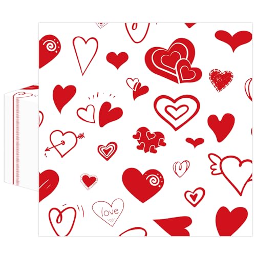 50 Pcs Valentine Napkins 13 x 13 Inches, Red Heart Paper Napkins Disposable Luncheon Party Napkin Cocktail Napkins for Valentine's, Engagements, Anniversary Party Decorations (Valentine)