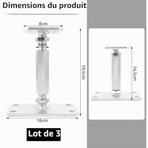 Embase pied de poteaus vissé réglable en acier galvanisé AKOLAFE