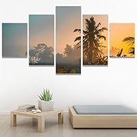 SIGNWIN 5 Panel Canvas Wall Art Palm Tree for Home Decorations Ready to Hang - 60
