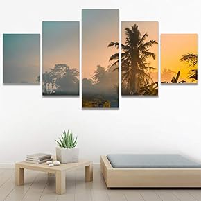 SIGNWIN 5 Panel Canvas Wall Art Palm Tree...