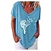 Produktbild KIMODO Damen Kurzarm T-Shirt Casual V-Ausschnitt Patchwork Kurzen Sommer Lose Shirt Lässige Asymmetrisch Übergröße Oberteile (Blau, M)