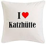 I Love Katzhütte Kissenbezug aus Mikrofaser in der Größe 40cm x 40cm mit Reißverschluss